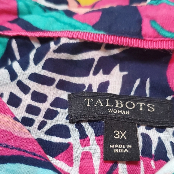 Talbots Tropical Print Blouse - Green, Pink, Blue - Picture 2 of 3
